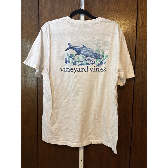 Vineyard Vines Men’s White Tee W/Tarpon Large Graphic Sz L , Tarpon Pocket Logo - Picture 6 of 6
